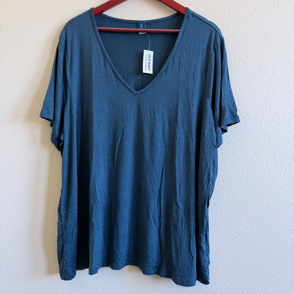 NWT Old Navy Luxe V-Neck Tee XXL Tall Tidewater Blue Soft Drapey Relaxed Fit Top